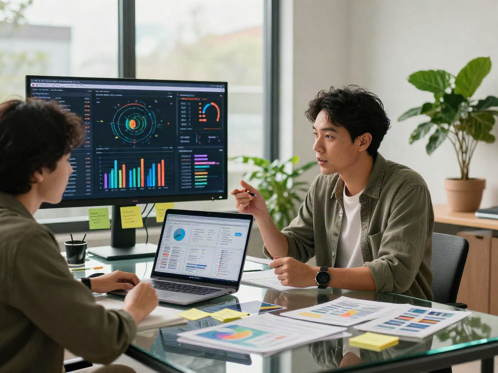 Marketing strategist analyzing crushon campaign data in a modern office