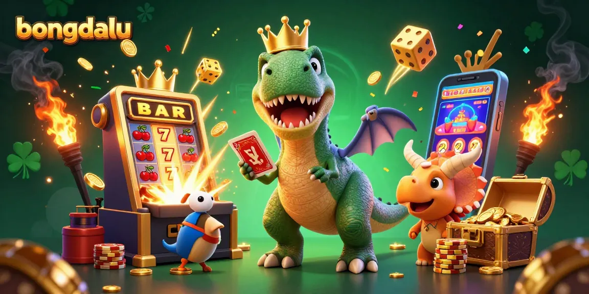 Engage with bongdalu’s exciting gaming features, featuring a fun T-Rex and vibrant casino elements.