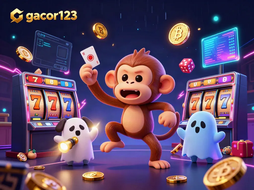 Experience the excitement of gambling with gacor123 in this vibrant, detailed casino scene.