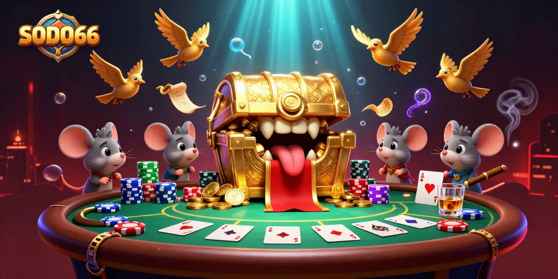 SODO66 showcases an engaging 3D treasure-themed casino scene filled with poker elements and vibrant gameplay.