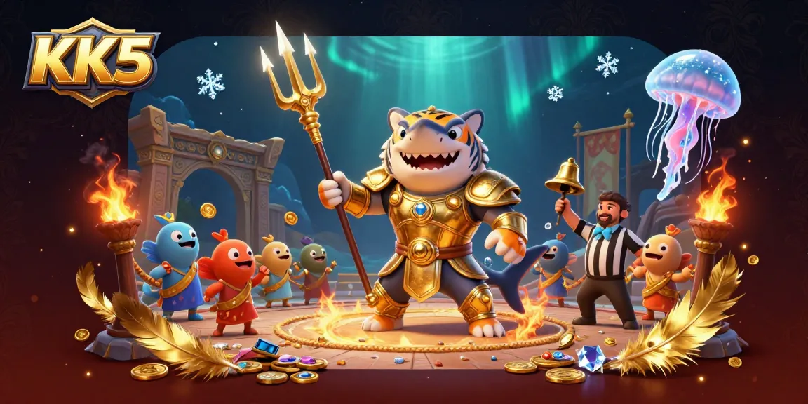 Engage in thrilling gameplay at KK5 with a dynamic underwater casino scene featuring gold coins and action.