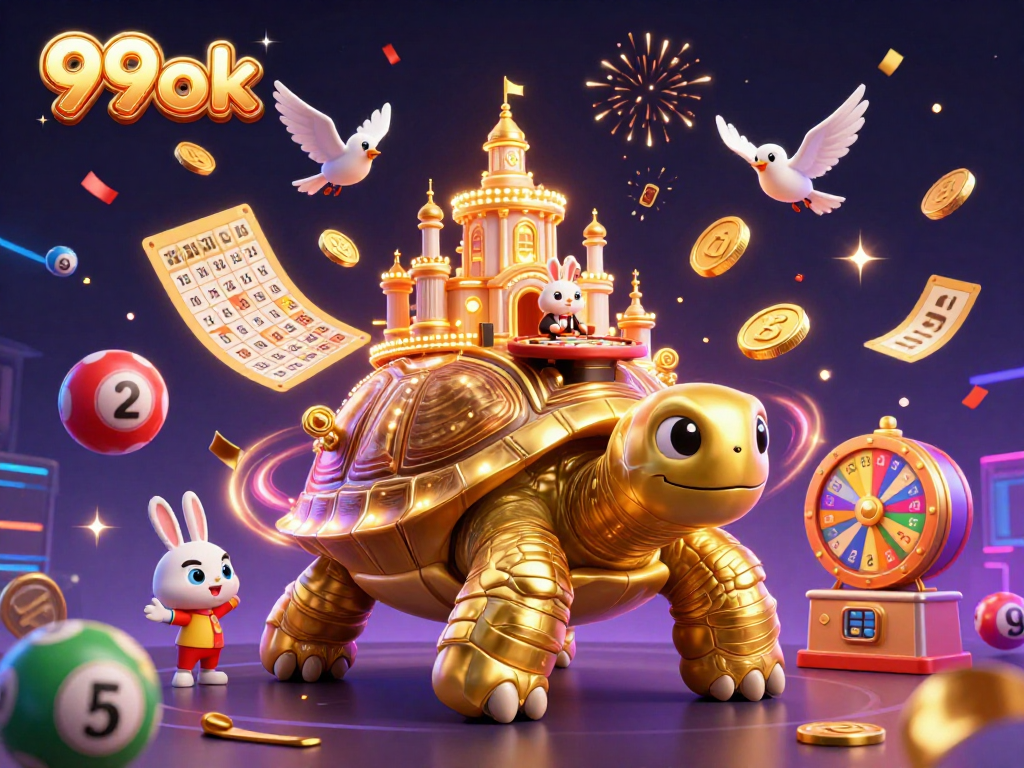 Join the excitement with 99ok's fantastic game scene featuring colorful lottery balls and casino action.