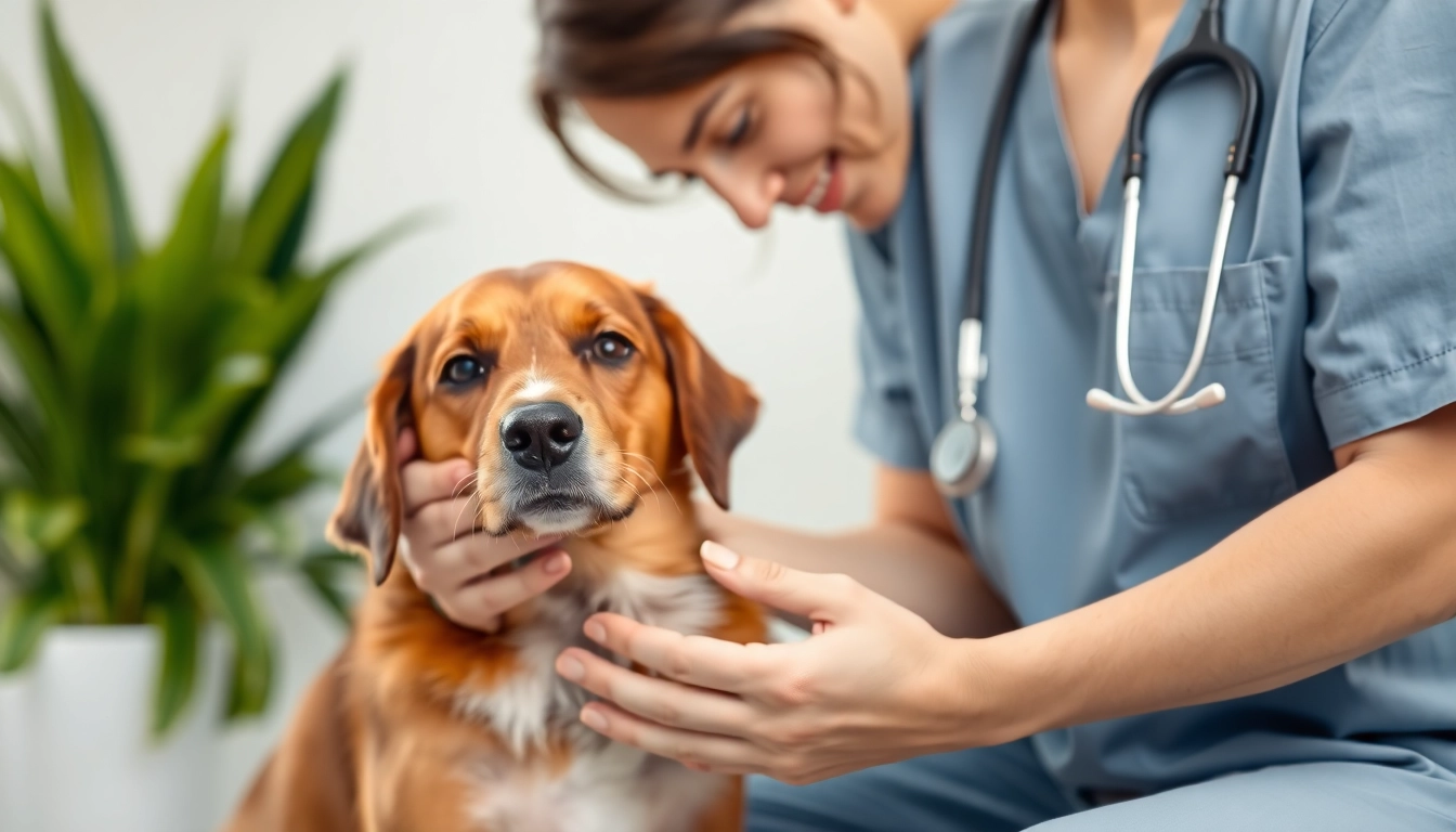 Applying DMSO for dogs by a veterinarian to soothe an injured paw.