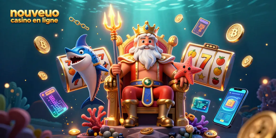 Jouez au nouveau casino en ligne avec des personnages de Neptune et des symboles de jackpot colorés.