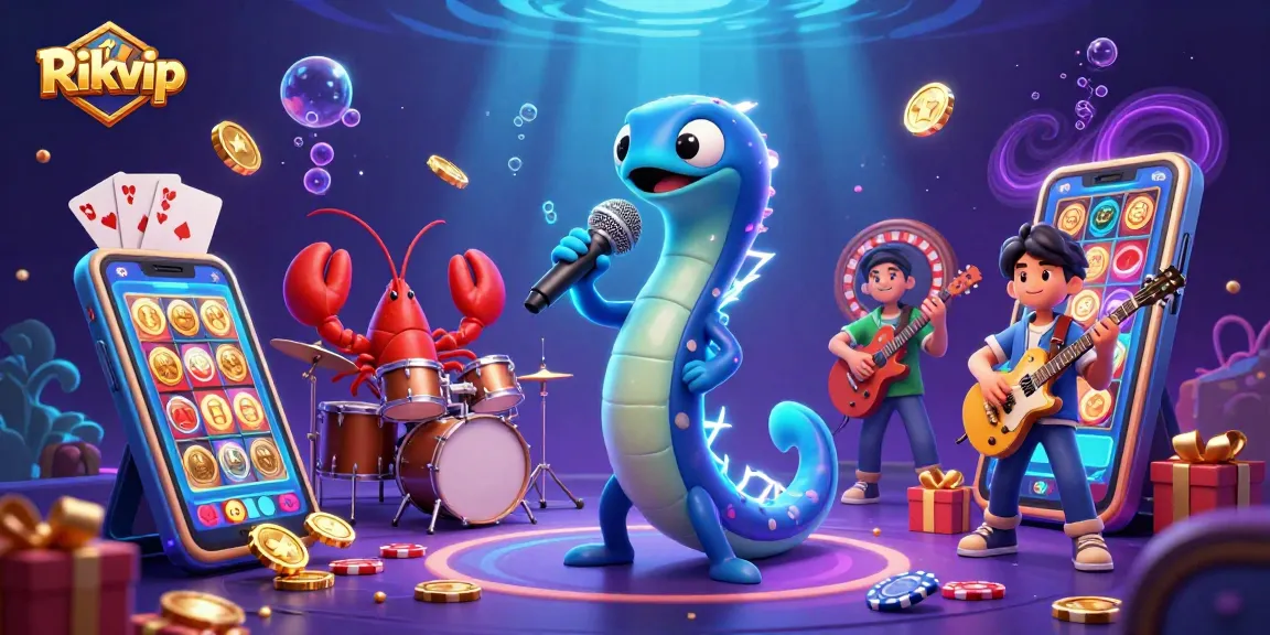 Rikvip features thrilling gameplay with an electric eel DJ and casino excitement in a vibrant underwater scene