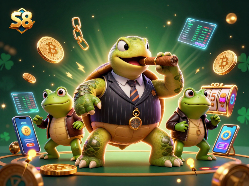S8 captivates gamblers with a dynamic casino scene featuring a turtle in a mobster suit and bullfrog enforcers.