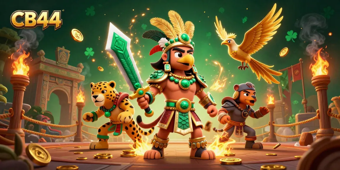 Join the excitement at CB44 with an immersive casino scene featuring Aztec warriors and dynamic gaming elements.