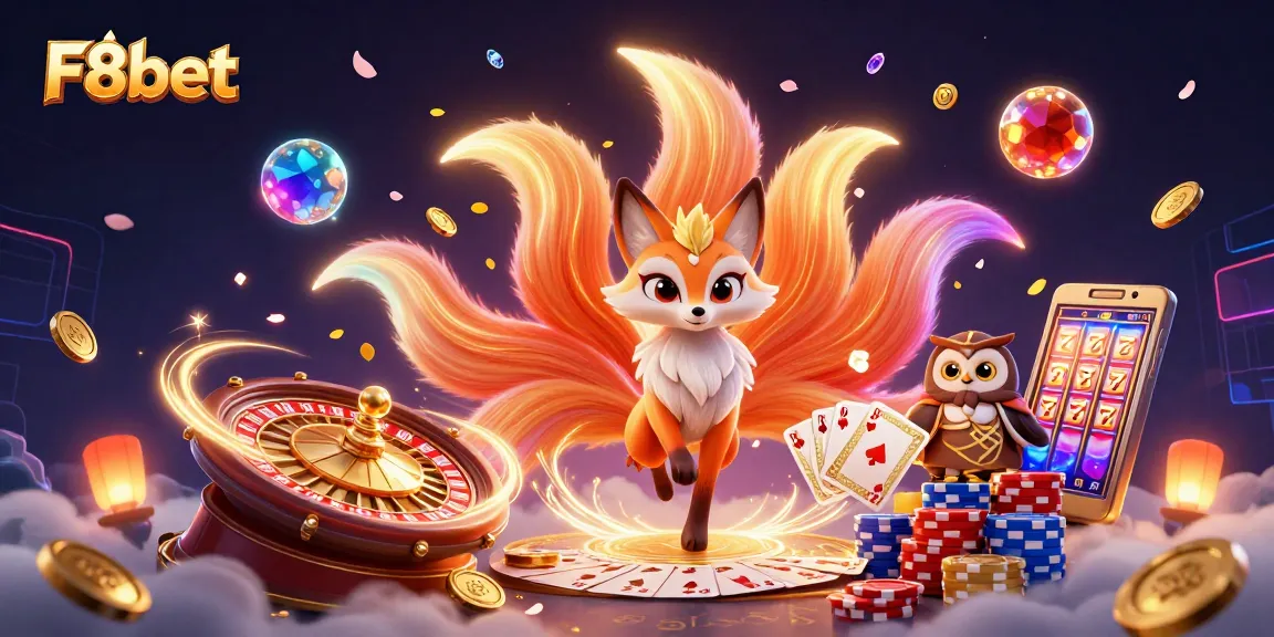 Experience thrilling F8bet adventures with vibrant characters and casino elements in a colorful 3D scene.