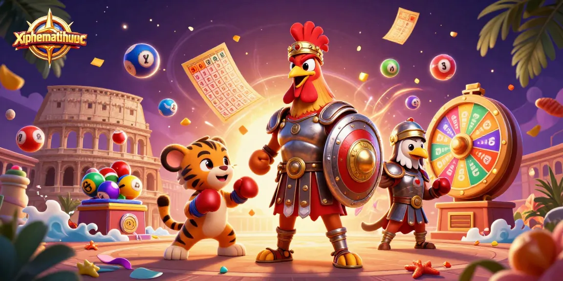 Xiphematchuoc offers dynamic online gaming with a 3D gladiator rooster and vibrant lottery elements.