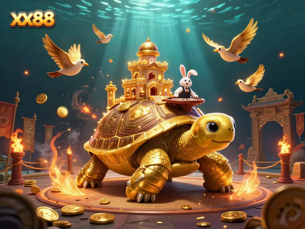 Experience thrilling gambling action at xx88 with a vibrant 3D scene featuring a golden tortoise casino.