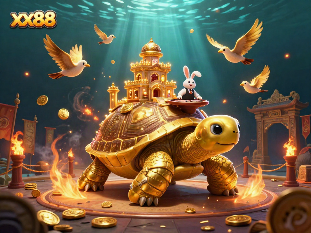 Experience thrilling gambling action at xx88 with a vibrant 3D scene featuring a golden tortoise casino.