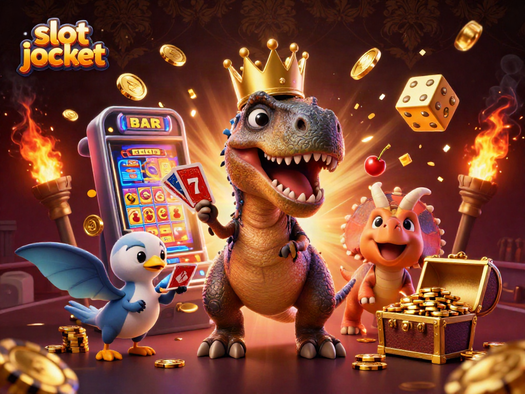 Experience the thrill of a slot jackpot with T-Rex and friends in vibrant casino action.
