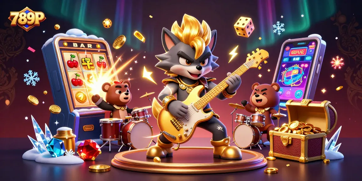 Experience the thrill of winning with 789P as a rock star wolf performs on stage amid captivating casino excitement.