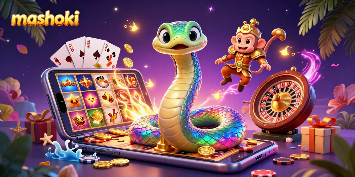 Spin and win at mashoki with the rainbow serpent and monkey king in vibrant casino scene