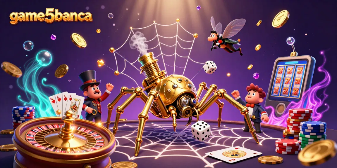 spin and win with game5banca golden spider catching dice amidst casino treasures