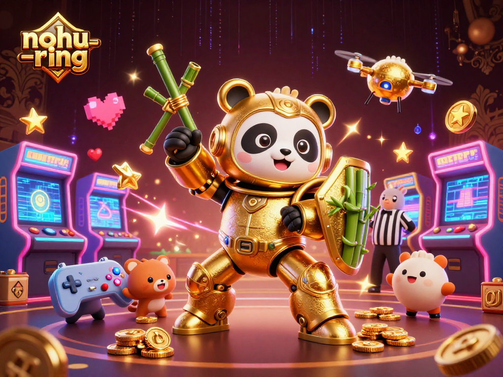 Engage with nohu-ring's captivating jackpot gameplay in a vibrant 3D casino-inspired scene.