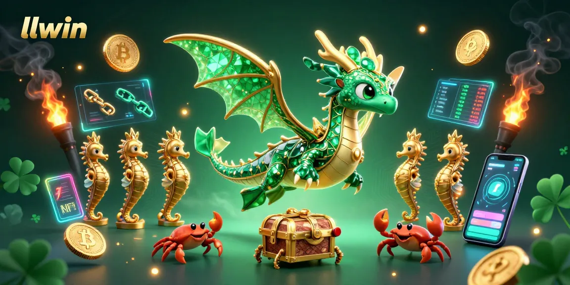 Engage with llwin's vibrant underwater casino scene featuring a sea dragon and cryptocurrency elements.