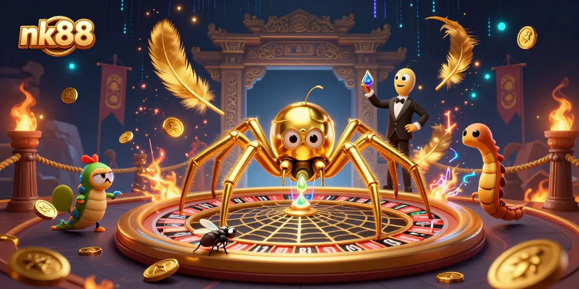 Place strategic bets at nk88 with a captivating 3D casino scene showcasing a roulette web.
