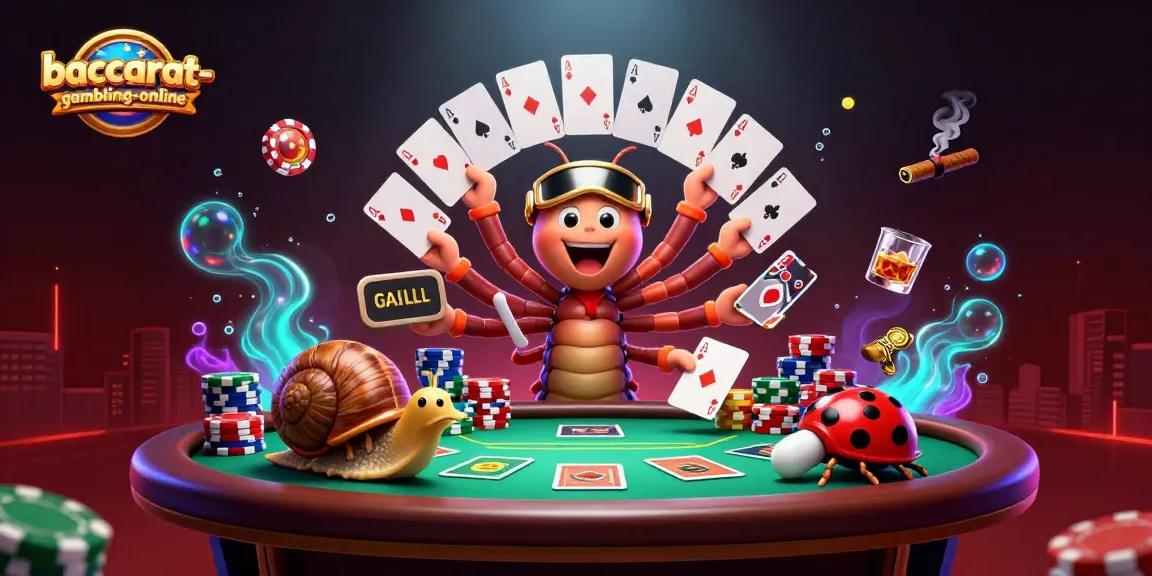 Baccarat-gambling-online scene showcasing vibrant characters dealing cards and pushing chips, emphasizing excitement and strategy.