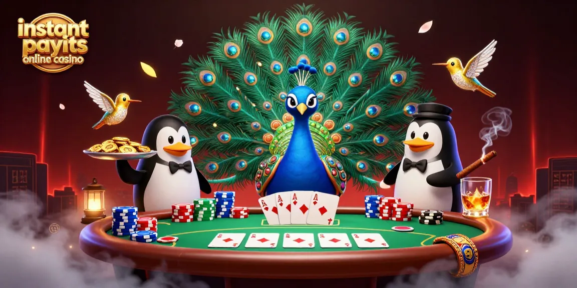 Experience instant payouts online casino action with a vibrant 3D scene of casino characters and elements.