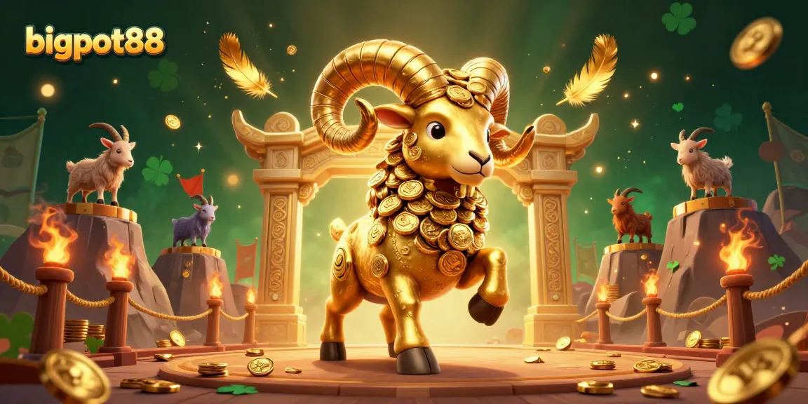 Engage with thrilling gameplay at bigpot88 featuring a golden ram charging through a vibrant casino arena.