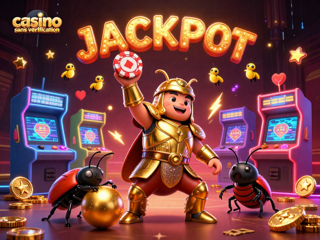 Jouez au casino sans vérification avec un scarabée héros et des machines à sous éclatantes.