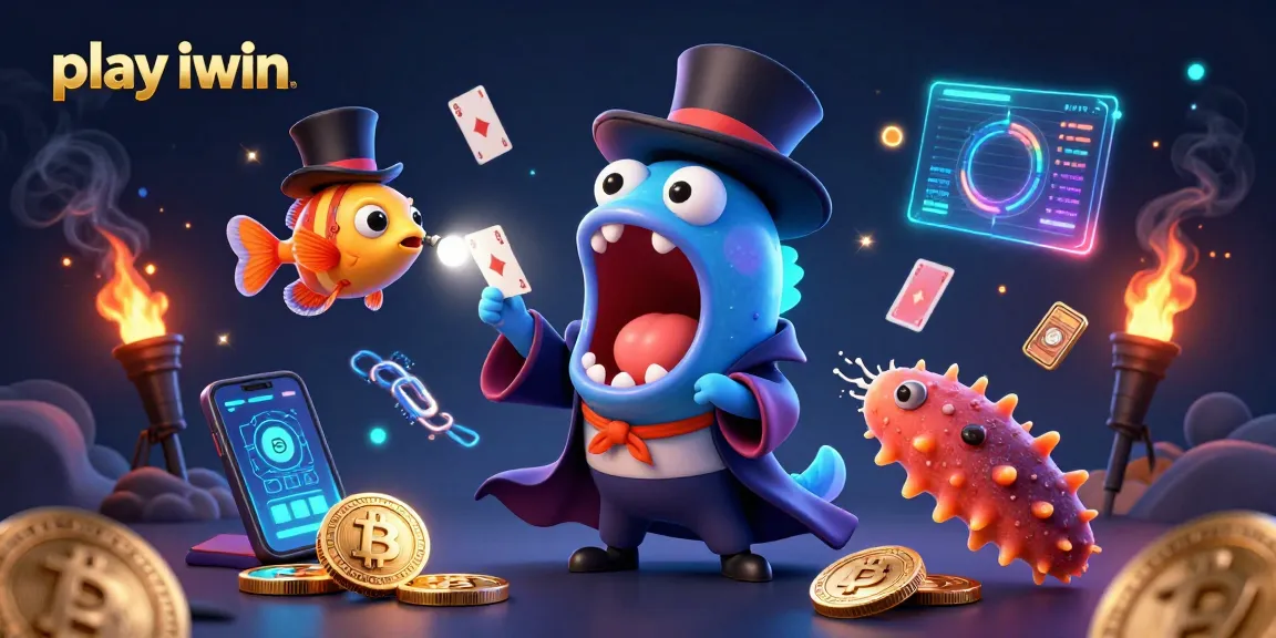 Play iwin with magical underwater characters performing card tricks in a vibrant casino setting.