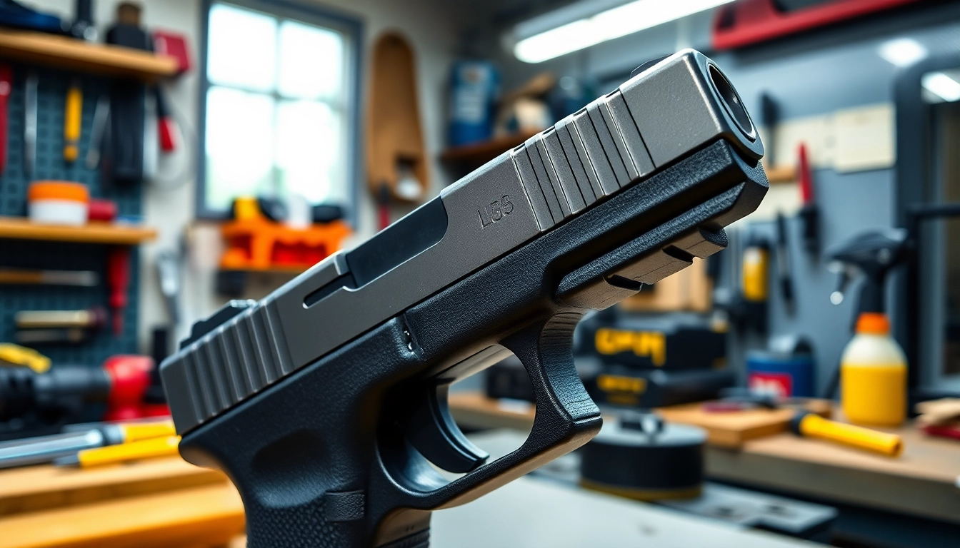 Inspecting a glock 19 slide oem showcasing precision and detail in a workshop.