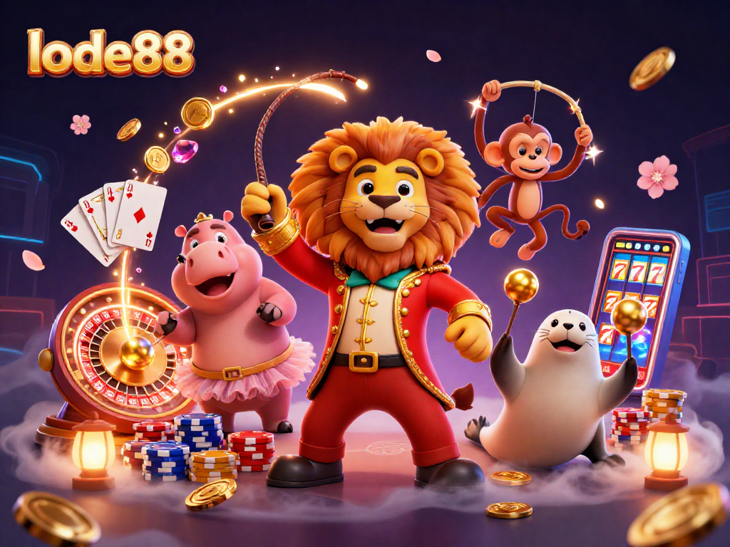 Experience excitement with lode88's lively 3D casino characters amid dynamic gaming elements.
