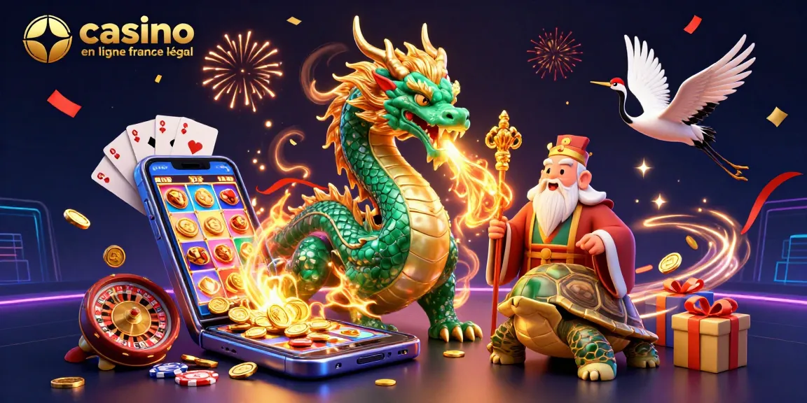 Jouer à des jeux captivants sur un casino en ligne France légal avec un dragon et une tortue sage.