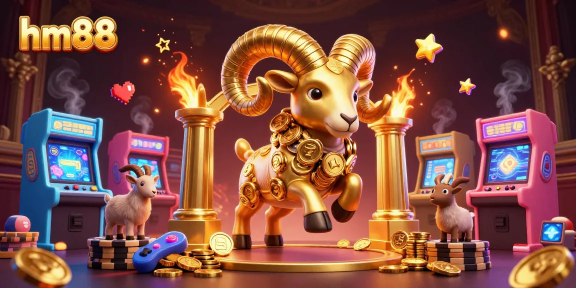 Experience the thrilling world of hm88 with a golden ram charging through a vibrant casino scene.